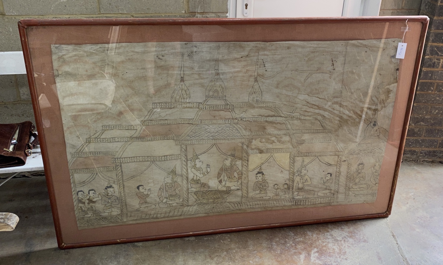 A Sino Tibetan painted fabric panel, width 168cm, height 105cm